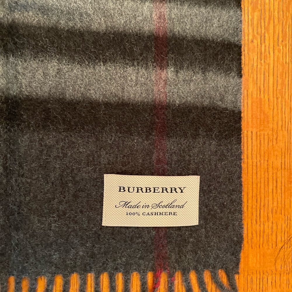Authentic Burberry Cashmere scarf,  gray, excellent condition.